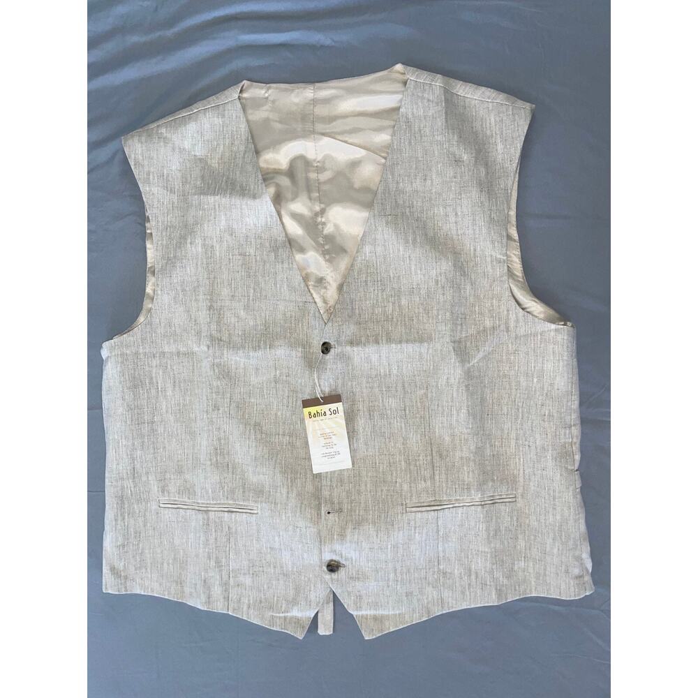 Bahia Sol 100% Linen Lined 5-Button Vest w/ Back Cinch Adjuster. Men's L, NWT!!